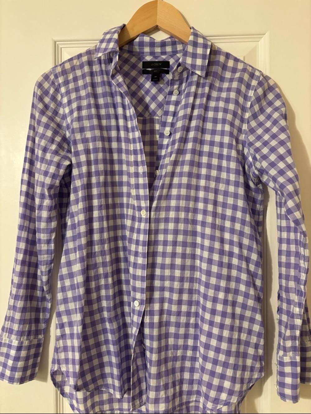 J. Crew Lavender and White Gingham Button-Down Shirt